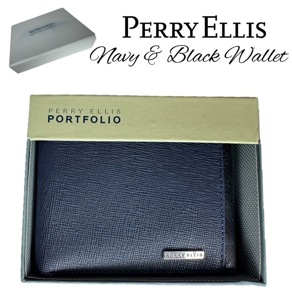 Perry Ellis Midnight Navy & Black Trimmed Men’s Wallet